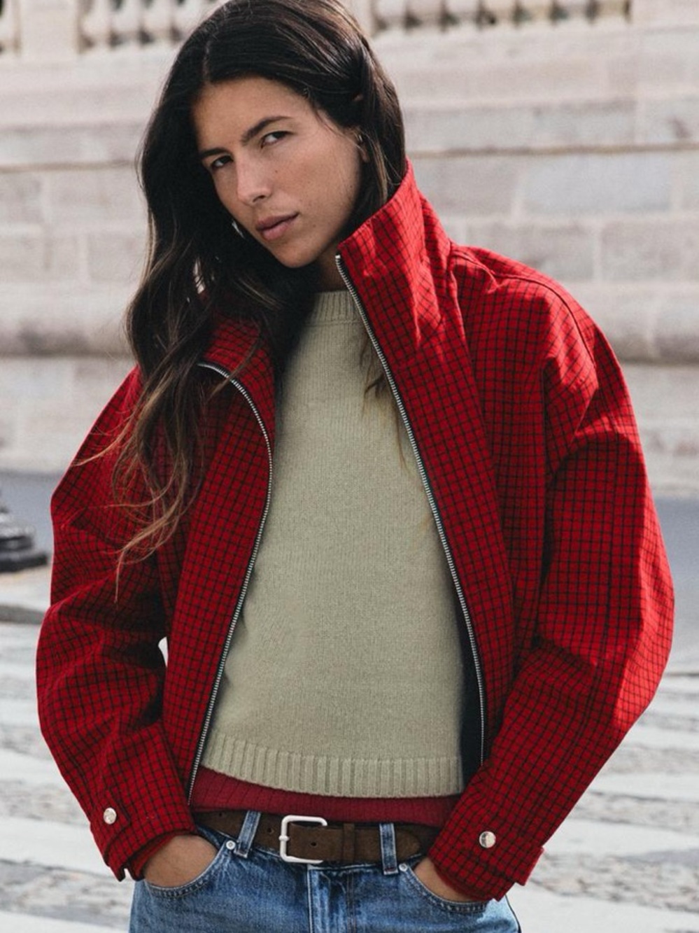 Zara Plaid Bomber Jacket Red Black NWT Size L